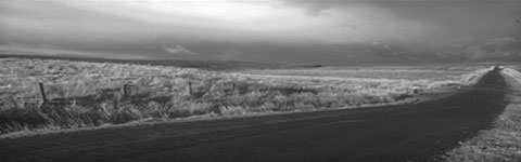 'In the darkness, between the fields, the road stretched into the distance.' Photograph by Pascal Diamond.