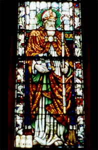 Stained glass image of St Patrick