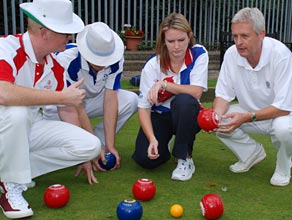 Chris and Jonny play lawn bowls