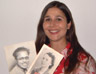 Linzy Attenborough holding the photographs of her grandmother, Joyce Beatrice Houghton-Evans, and her grandfather, Arnand (Baboo) Phatak, whom her grandmother was forced to divorce through family pressure
