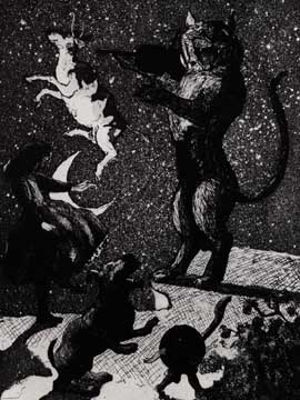'Hey Diddle Diddle' (1989) Etching and aquatint, courtesy of The Marlborough Fine Art Gallery.