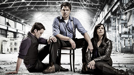 L-R: Ianto Jones (Gareth David-Lloyd), Captain Jack (John Barrowman) & Gwen Cooper (Eve Myles)