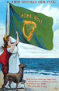 Image of Erin unfurling the Home Rule Flag