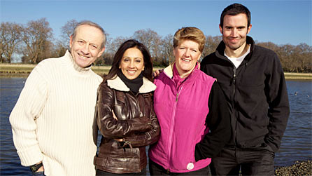 The BBC's Boat Race commentary team: Dan Topolski, Riz Lateef, Clare Balding and Andrew Cotter