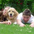 Bobbie (left) with younger brother Sam and Ester, their dog