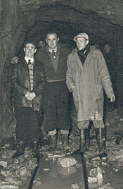 Willie Davey (middle) and Richard Meade King who was an Assistant Engineer with the firm of Binnie, Deacon & Gourley. The man in the striped jumper is believed to be Leslie Hanna. 