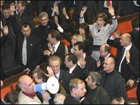 Голосування у Верховній Раді і протест депутатів опозиції 