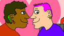 A couple share a romantic moment