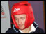 James Burridge with his head guard.