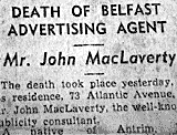 Death notice of MacLaverty's Father