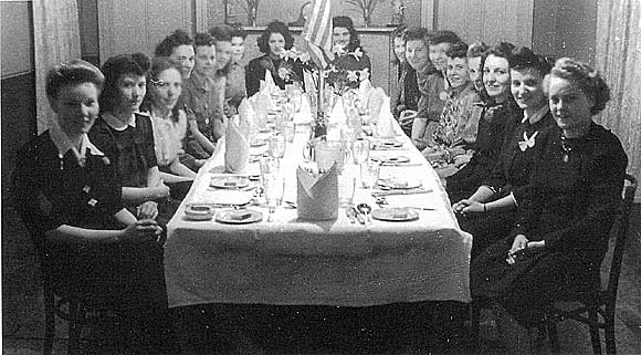 Photograph showing  farewell dinner in Kilkeel for GI Brides (Photo by Pat Hudson, courtesy fo Down ounty Museum)