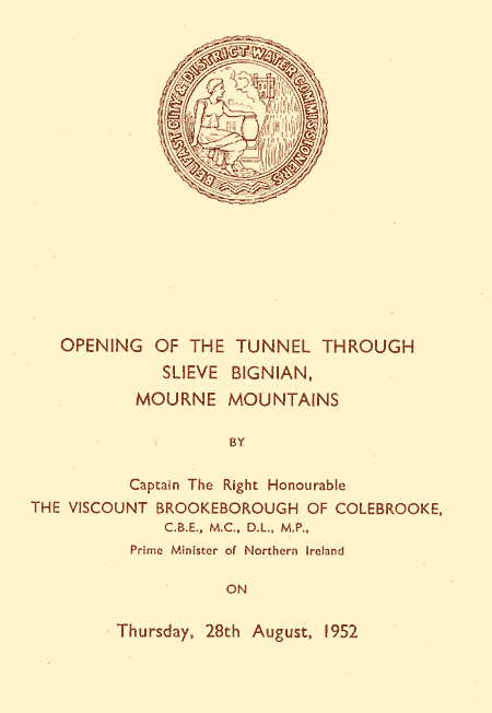 The Order of Service for the opening Ceremony of the Binnian Tunnel