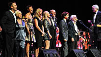 Bradley Walsh, Barbara Windsor, Emma Barton, Samantha Womack, Kerry Ellis, Russ Abbot, Lee Mead and Bernard Cribbins sing a tribute to Lionel Bart at the Hackney Empire