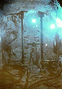 An Ingersoll-Rand Drifter used for drilling deep holes in the granite face into which explosives were packed.