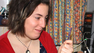 Nicola Dormer looking aghast at an eyebrow pencil
