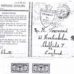 This is the envelope the letter was sent in showing the censor's stamp.  Also showing are the stamps he mentions in the letter