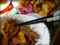 chopsticks and tempura