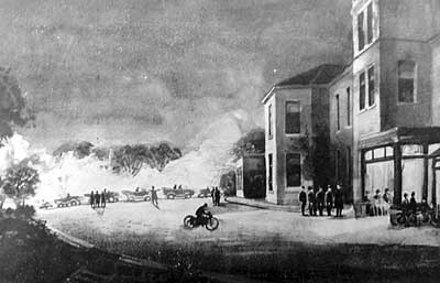 Artist's sketch showing the procession of motor cars along the avenues of Drumalis.