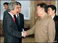 O premiê japonês Koizumi (esquerda) e o presidente da Coréia do Norte, Kim Jong il