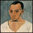 Detalhe de Auto-retrato com a palheta na mão, de Pablo Picasso