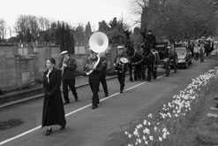 Rosie Grant leading a funeral procession