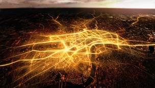 Aerial view of city at night