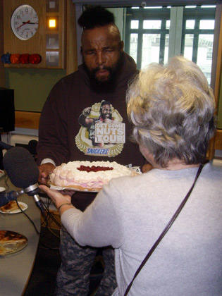 Producer Ben's mum arrives with her pavlova for Mr. T.
