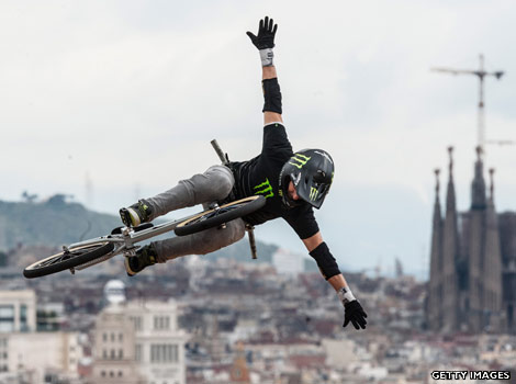 A BMX stunt