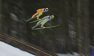 Simulcam image of ski-jumping