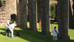 The crew filming inside the priory