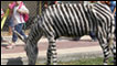 Crianças com falsas zebras no zoológico de Gaza