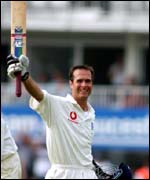 Michael Vaughan celebrating a test century