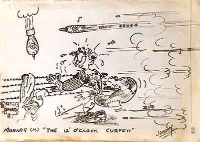 Curfew Cartoon drawn by a fellow POW in Marlag Milag Nord.