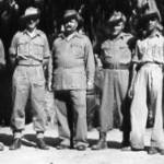 Dimapur April 1945: Officers of 607 Indian Electrical and Mechanical Company IE; L to R Lt Peter StJ Grant RE, Lt Pennock RE*, Capt Truter IE, Major A  L Shaw RE, Lt Raju IE, Subedar Mohd Tahar IE. * Lt Pennock RE of Whitby, sadly died in a road accident  at end  1945 or early 1946 after I had left India.