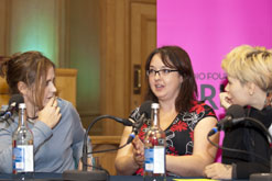 Alison Moyet, Jude Rogers and Tigs from the band Chewlips, in discussion. Photographer Richard Richards at the University of Derby