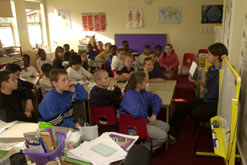Pupils and teacher in classroom