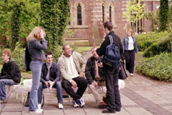 Image: University students relaxing outside John Moores University, Liverpool