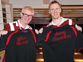 Chris Evans and Jonny Saunders with their ten pin bowling shirts