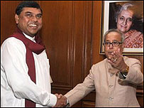 Basil Rajapaksa with Pranab Mukherjee in Delhi