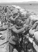 British soliders of the Royal Munster Fusiliers at a redoubt at Honey Kloof, South Africa, circa 1900