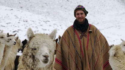 Bruce helps to herd llamas in the High Andes