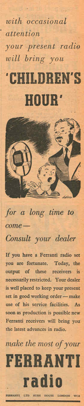 Advert for ferranti radio set