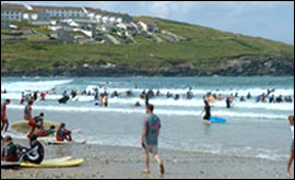 Fistral Beach gets busy  with holidaymakers