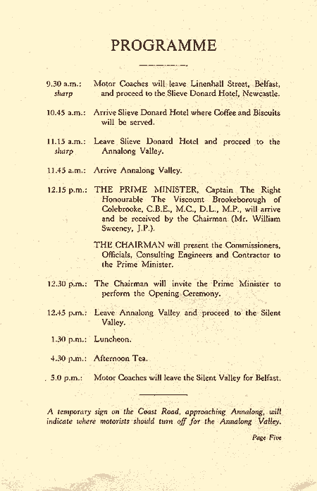 The Order of Service for the opening Ceremony of the Binnian Tunnel