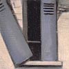 Detail of 'Taube' showing broken shutters on a building