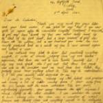ref: 2260/10  Letter from Sub Lieutenant J V Evans to A E Cockerton (owner of the Westminster Hotel)