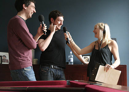 Jo and the boys chill out by the pool (table)