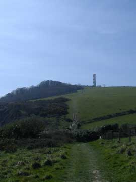 The coast path heading uphill to the Gribbin.