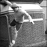 Practicing Parkour.