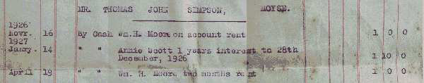 Extract of 1926 rent book
